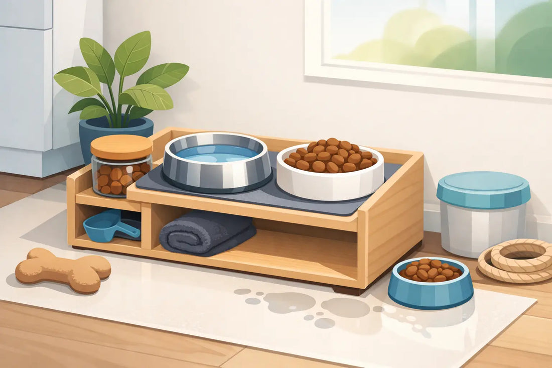 Pet Feeding Station Organizer for Cleaner Floors