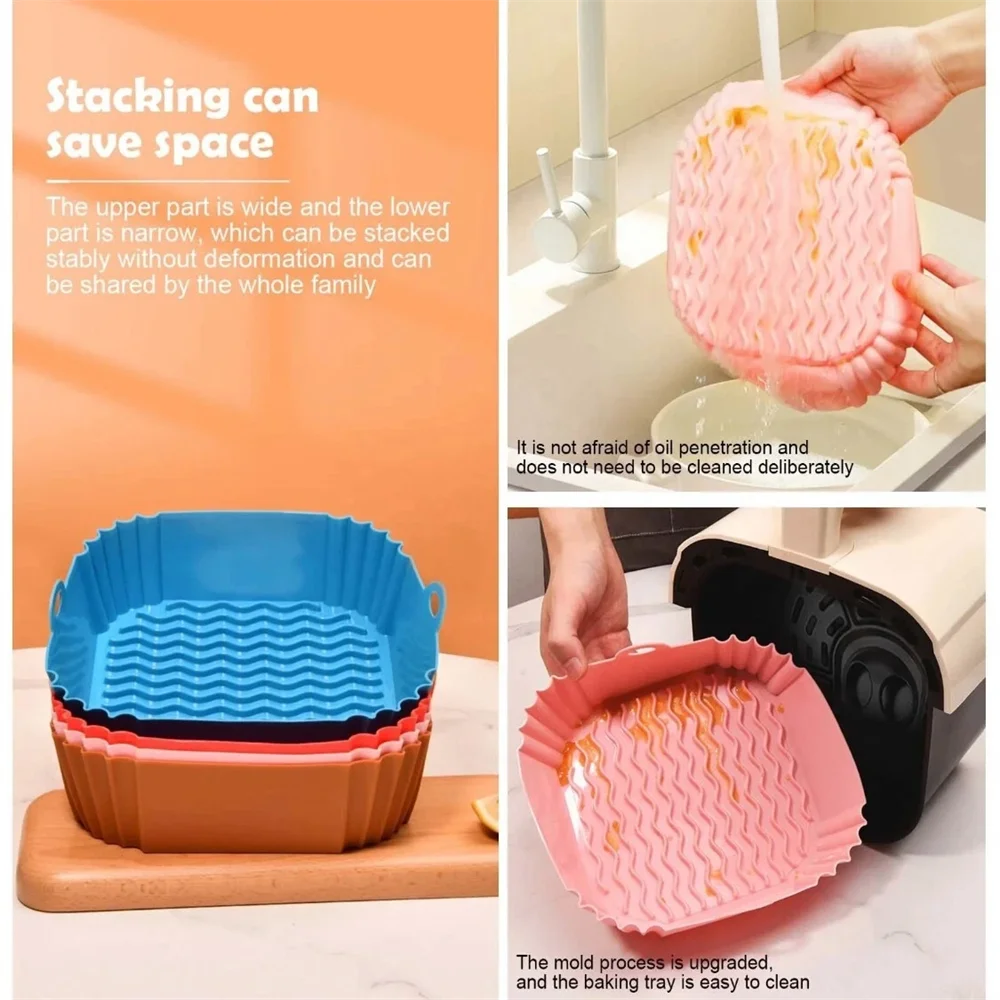 Revestimientos de silicona reutilizables cuadrados para freidoras de aire, reemplazo del papel pergamino, accesorios fáciles de limpiar