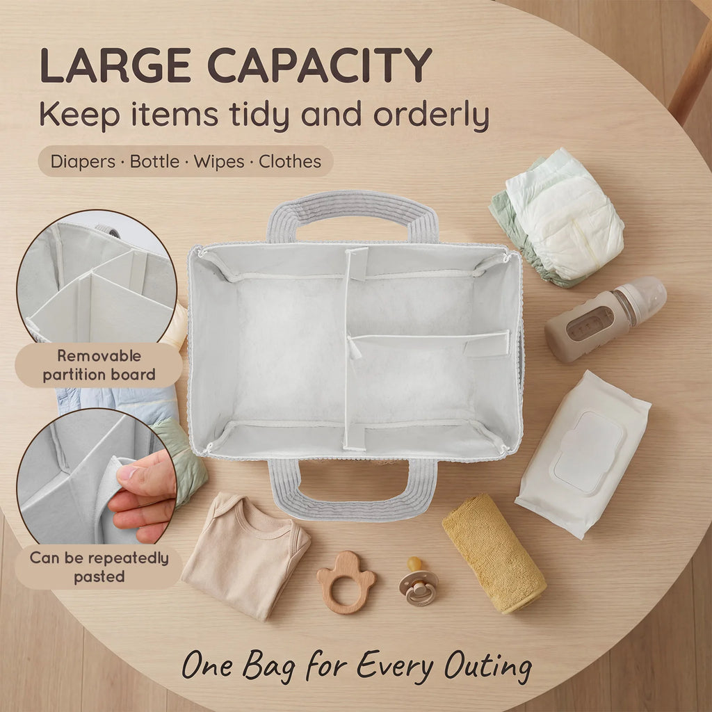 Portable Baby Diaper Caddy Organizer – Soft Corduroy Nursery Storage Basket with Handle, Multi-Pocket Baby Essentials & Toy Organizer