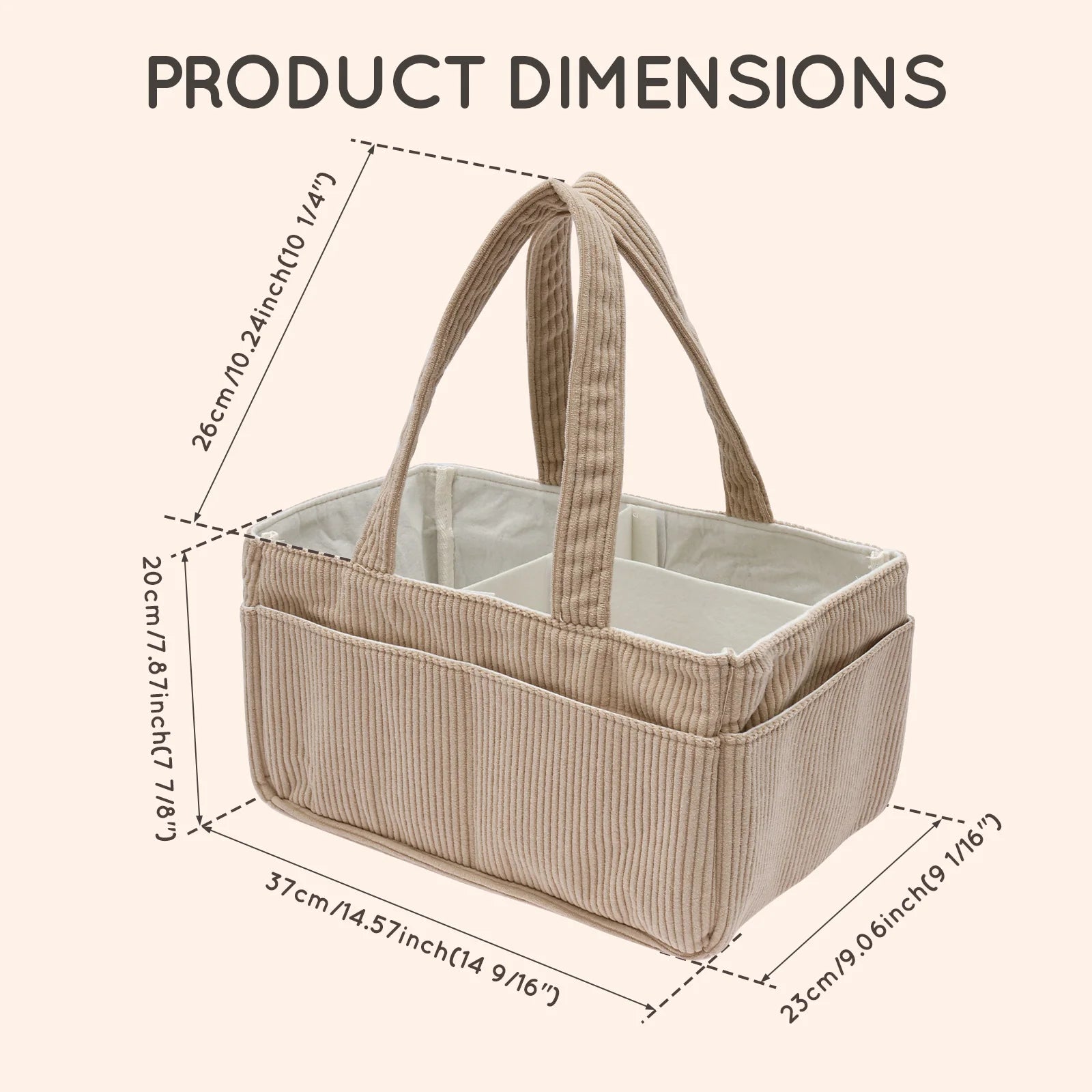 Portable Baby Diaper Caddy Organizer – Soft Corduroy Nursery Storage Basket with Handle, Multi-Pocket Baby Essentials & Toy Organizer
