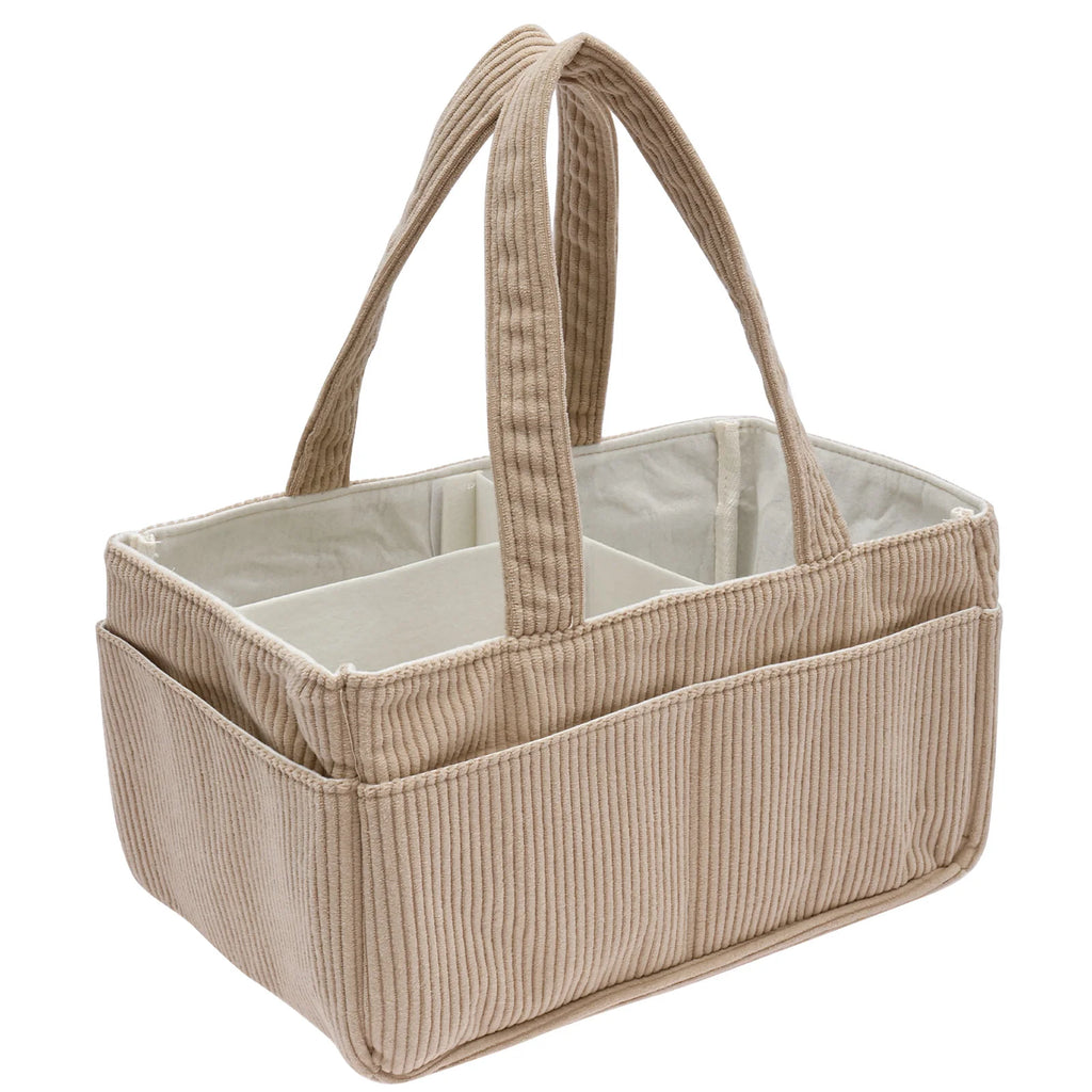 Portable Baby Diaper Caddy Organizer – Soft Corduroy Nursery Storage Basket with Handle, Multi-Pocket Baby Essentials & Toy Organizer