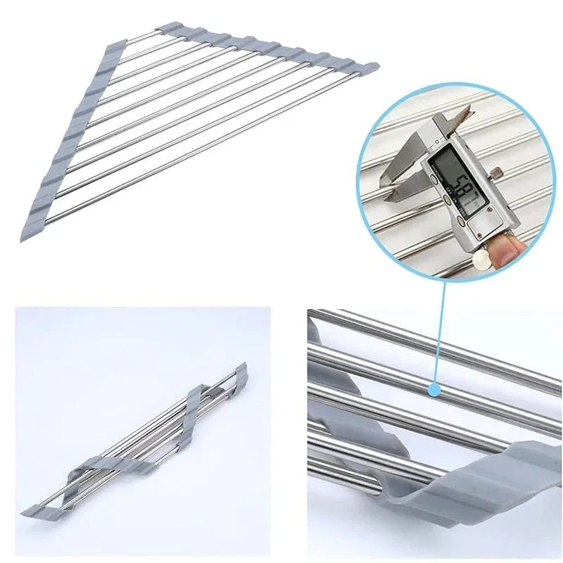 Foldable Triangle Roll-Up Dish Drying Rack for Kitchen Sink