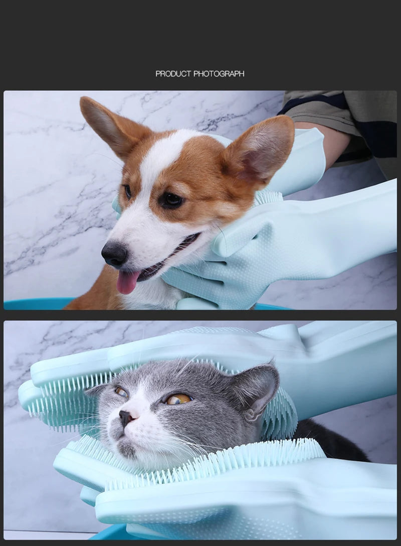 Guantes de Aseo para Mascotas Perro Gato Baño Limpieza Guante Cepillo Champú Limpieza Suave Silicona Removedor de Pelo Guante Protección de la Piel de la Mano