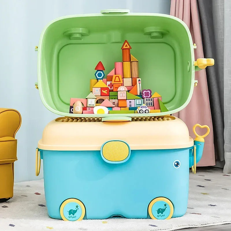 Kids Toy Storage Box with Wheels – Large Dustproof Organizer Bin for Toys, Clothes, Books & Building Blocks