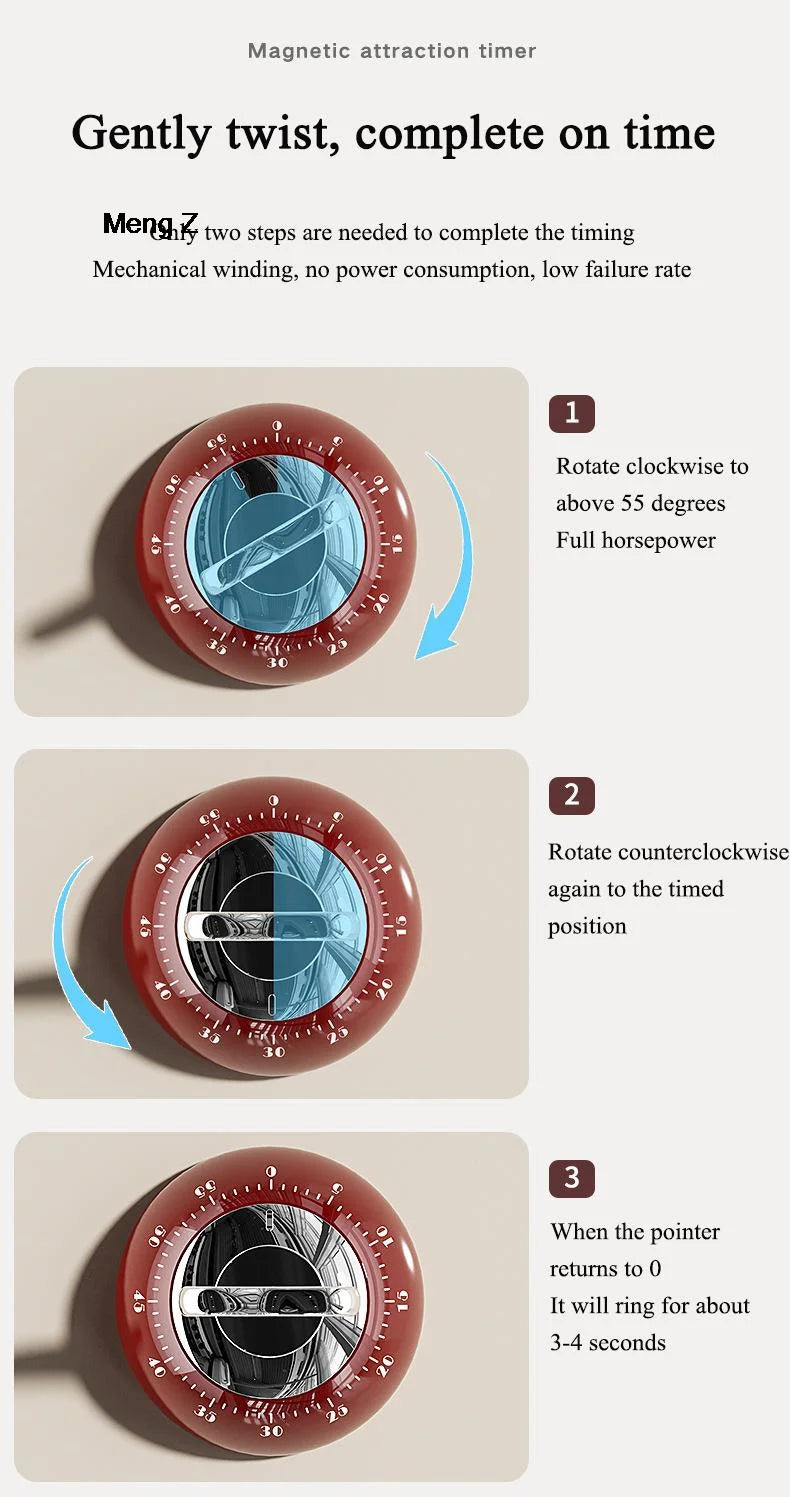Temporizador magnético de cocina Manual, Reloj despertador con cuenta regresiva, Temporizador digital mecánico de cocina, Cronómetro de estudio para cocinar y ducha
