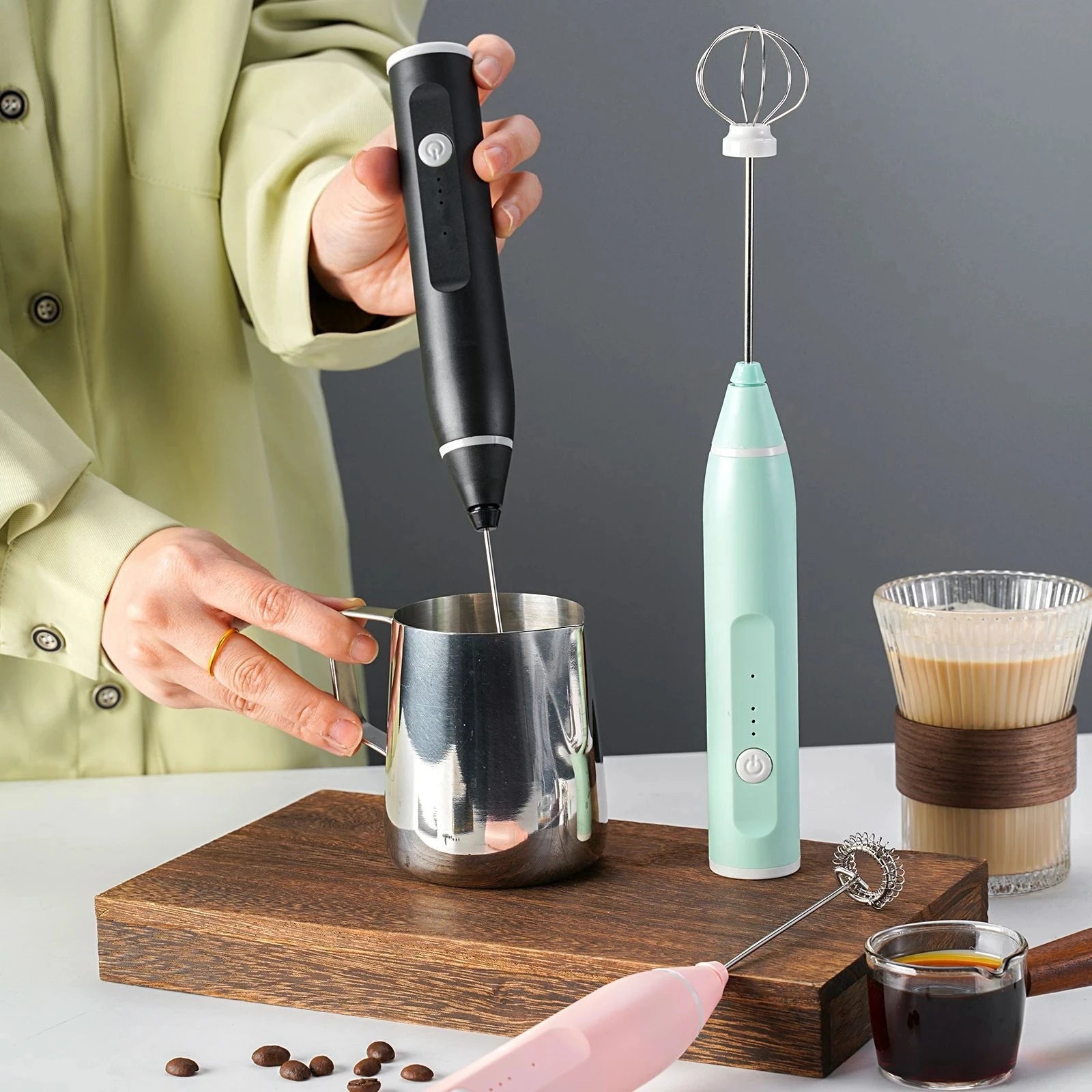 Espumador de Leche Eléctrico, Batidor de Huevos, Mezclador de Café y Leche Portátil Recargable de Doble Varilla de 3 Velocidades, Herramienta de Repostería, Espumador de Crema