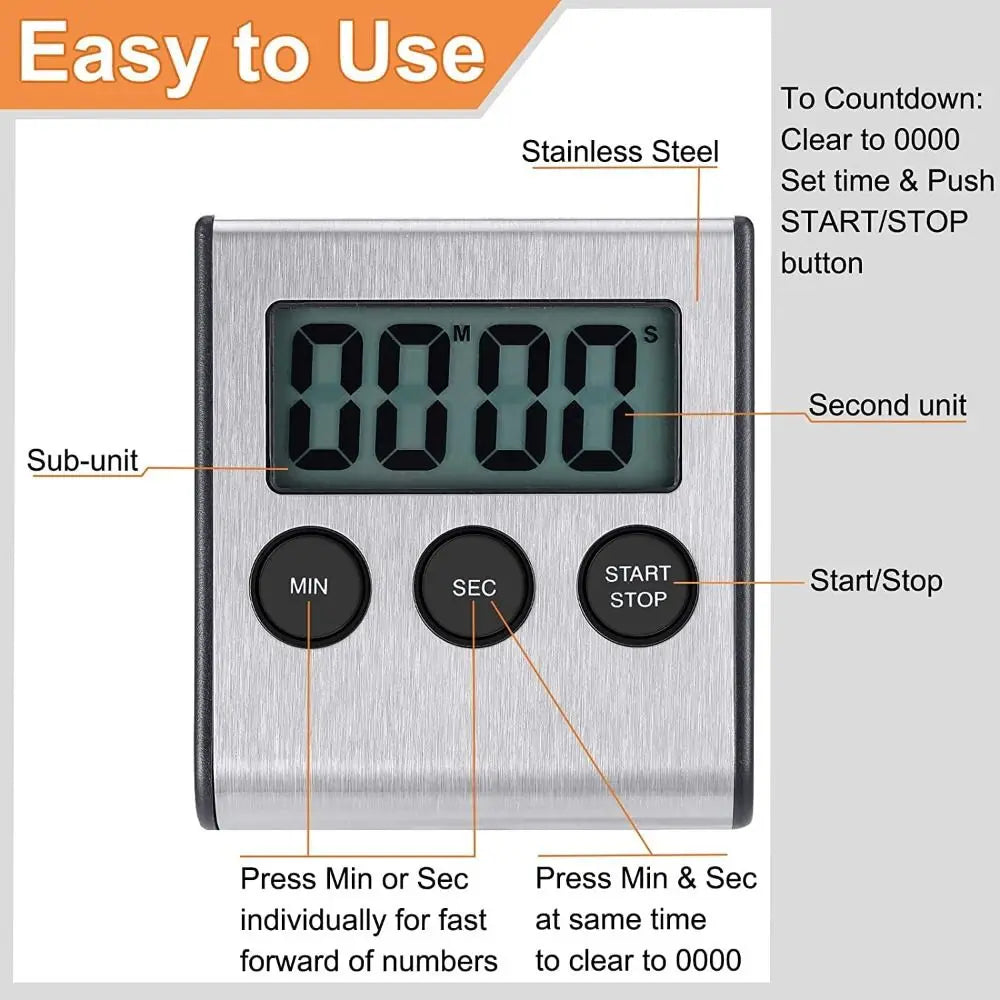 Temporizador de cocina digital magnético Soporte retráctil Alarma fuerte Temporizador de cuenta atrás positivo Temporizador de cocción elegante impermeable Ejercicio
