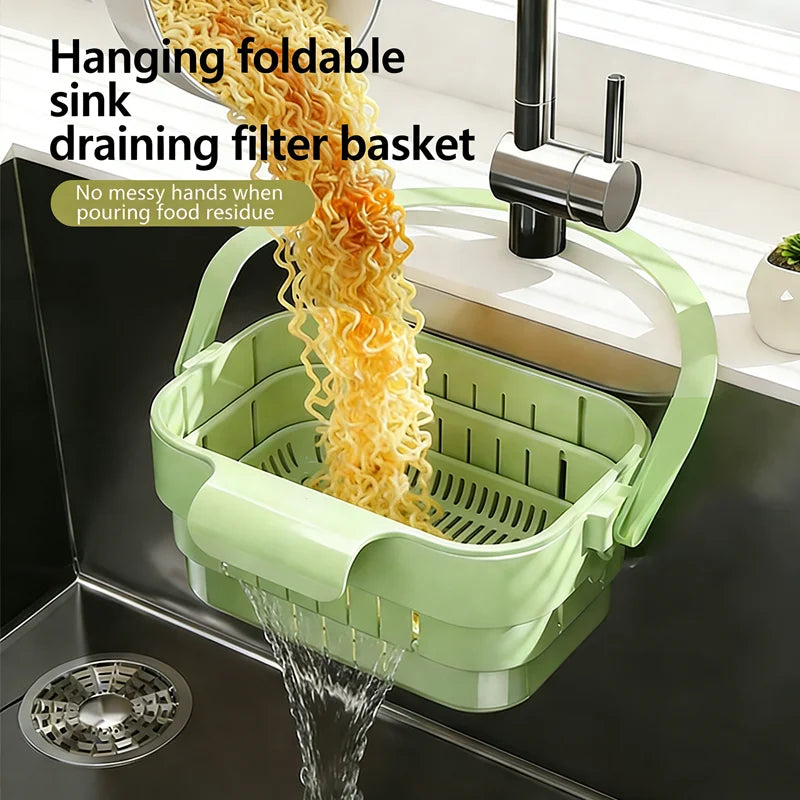 Colador de fregadero plegable y expandible colgante, cesta de filtro para residuos de alimentos y frutas, colador de fregadero ahorrador de espacio para cocina doméstica