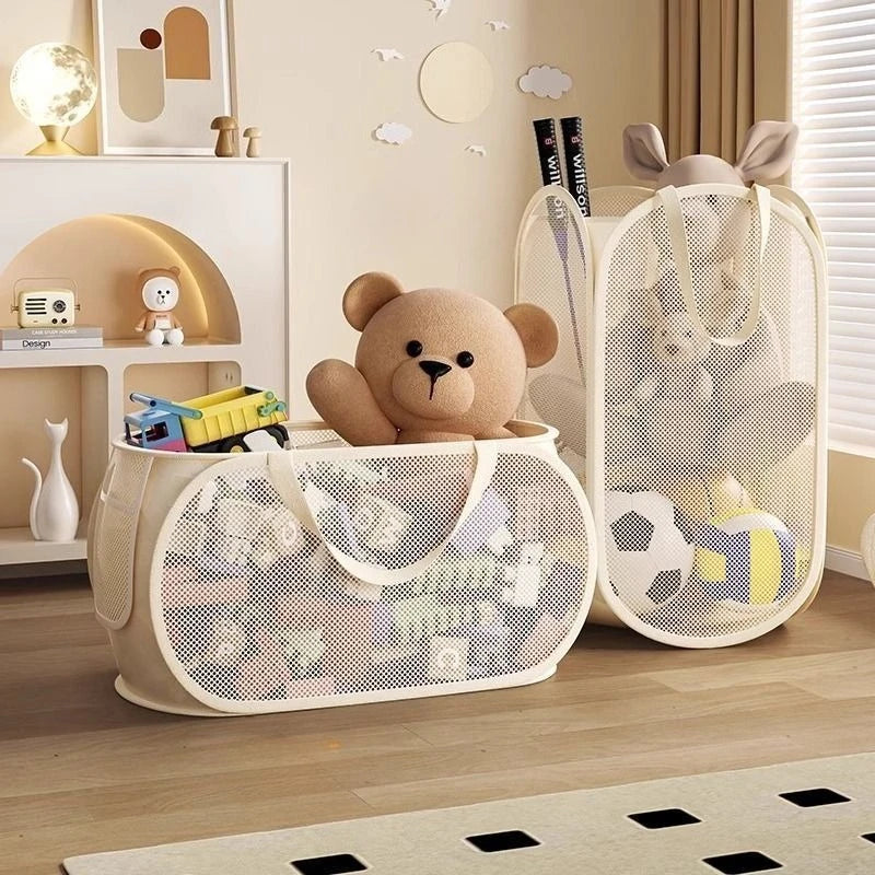 Large Capacity Toy Storage Basket – Portable Canvas Organizer Bin for Plush Toys, Laundry & Household Storage