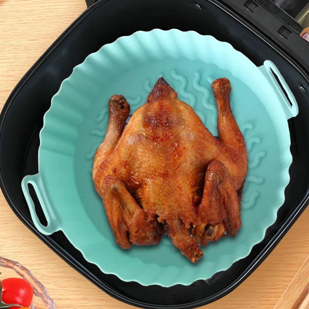 Reusable Silicone Air Fryer Pot with Handles – Non-Stick Food-Grade Liner