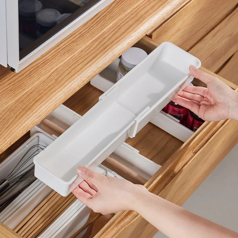 Organizador de cajones Bandeja de utensilios expandible para cocina Cubiertos ajustables y soporte para cubiertos Organizador de ropa de cubiertos blanco