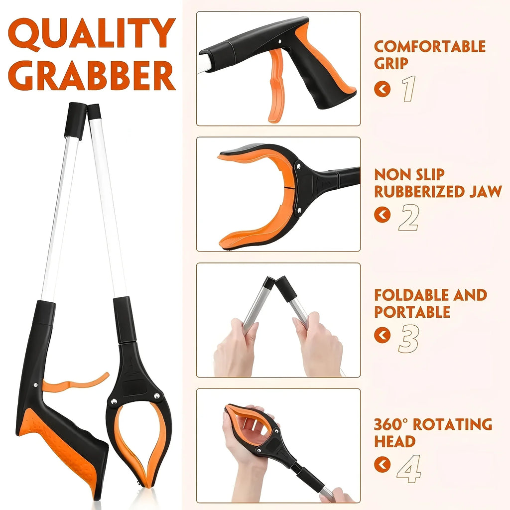 Foldable Reacher Grabber Tool – 360° Rotating Jaw with Magnetic Tip, Lightweight Pick-Up Tool for Seniors, Home & Outdoor Use