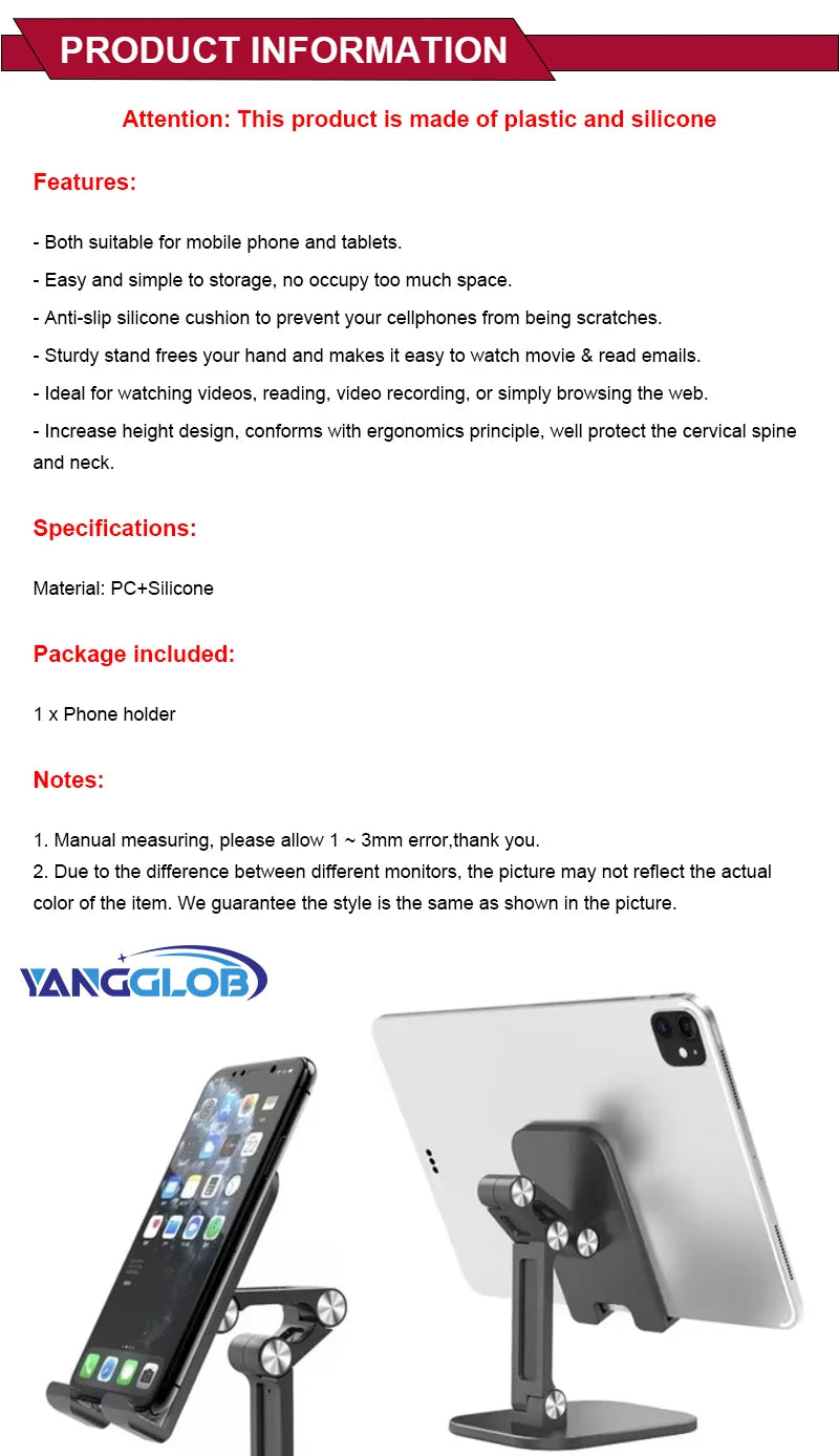 Foldable Adjustable Phone & Tablet Stand – 3-Section Desktop Holder