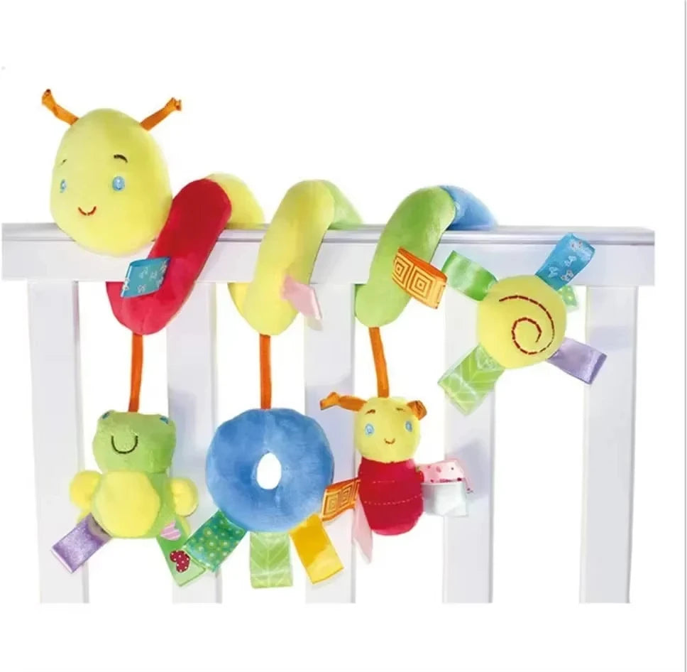 Baby Crib Hanging Spiral Toy – Soft Animal Rattle Mobile for Stroller, Car Seat, Newborn Sensory Development & Nursery