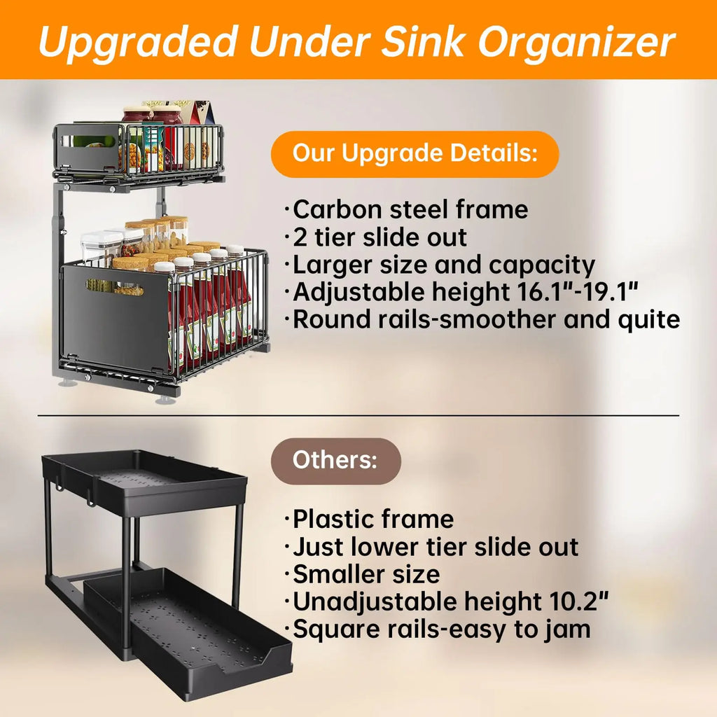 2-Tier Pull-Out Under Sink Organizer with Adjustable Height
