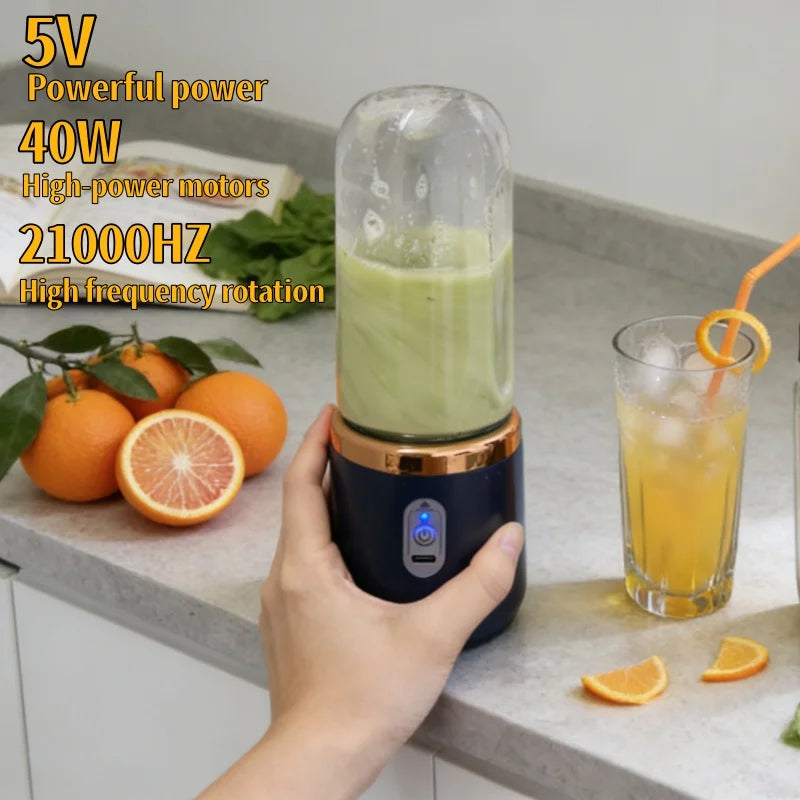 Portable 6-Blade USB Rechargeable Blender for Smoothies, Juices & Ice Crushing