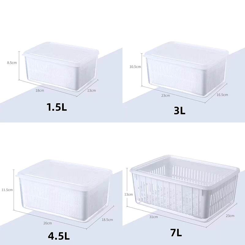 Refrigerator Storage Container with Drain Basket for Fruits & Vegetables