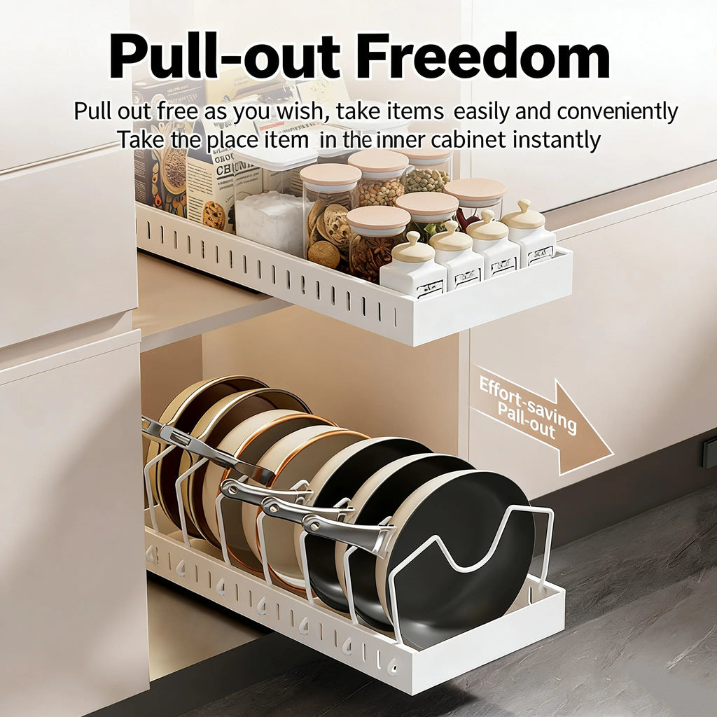 Organizador de ollas y sartenes bajo el gabinete, soporte deslizante para tapas de ollas, estante de almacenamiento de platos y sartenes deslizante y ajustable para cocina
