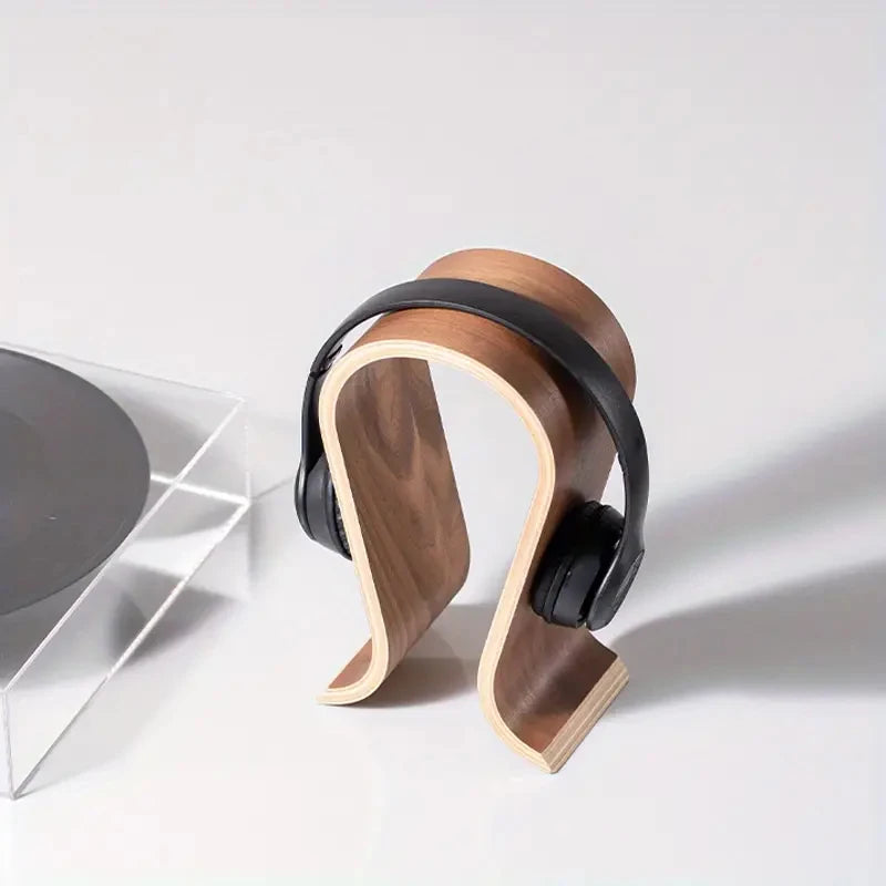 U-Shaped Wooden Headphone Stand – Premium Walnut Desktop Display Holder for All Headphones
