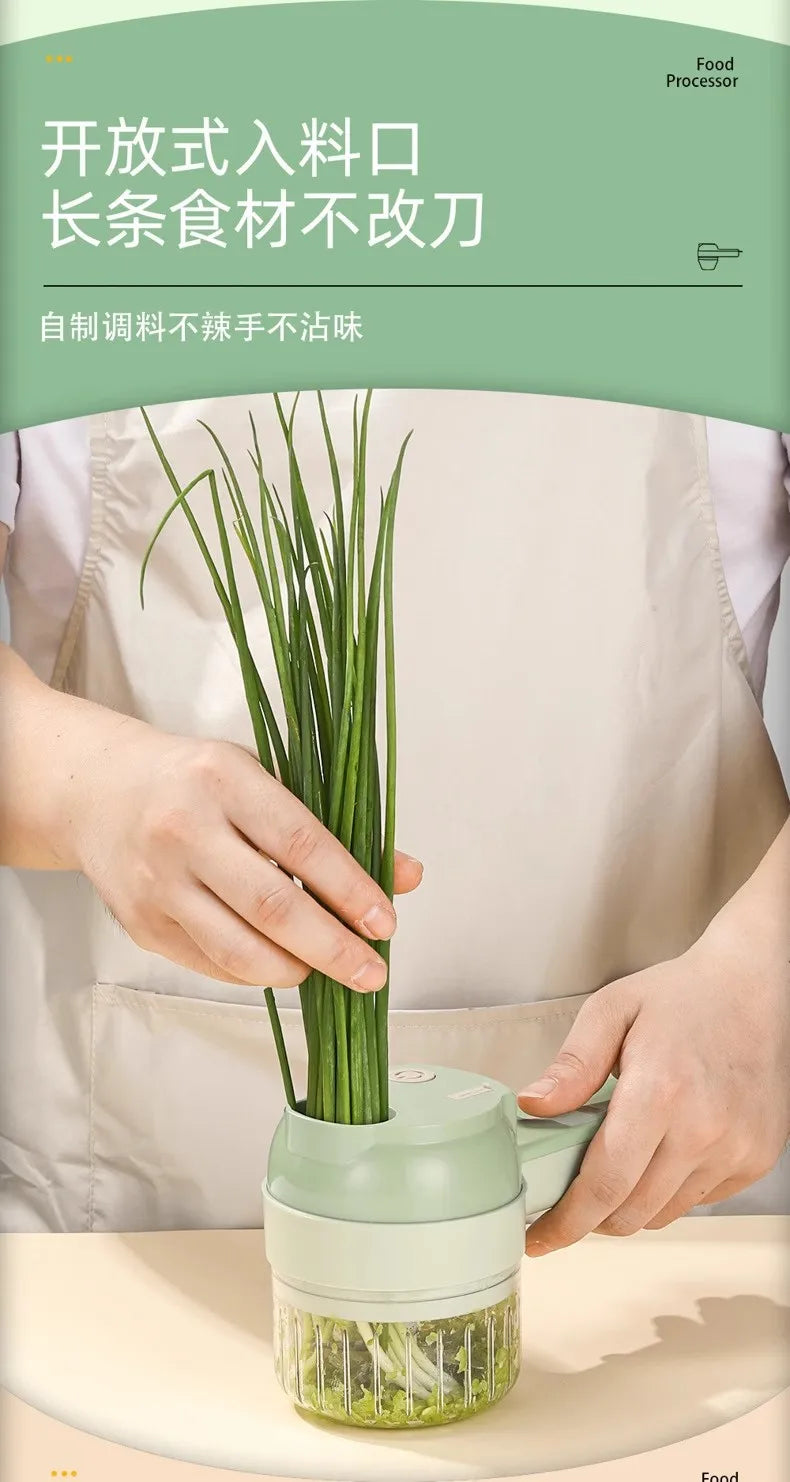 Picadora Eléctrica de Verduras, Cortador Multifuncional de Ajo, Jengibre y Cebolla para Cocina Doméstica, Rebanadora y Cortadora de Alimentos