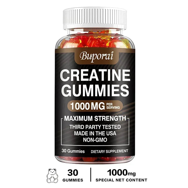 Creatine Monohydrate Gummies for Adults – Strawberry Flavor Supplement for Muscle Strength, Workout Performance & Recovery Support