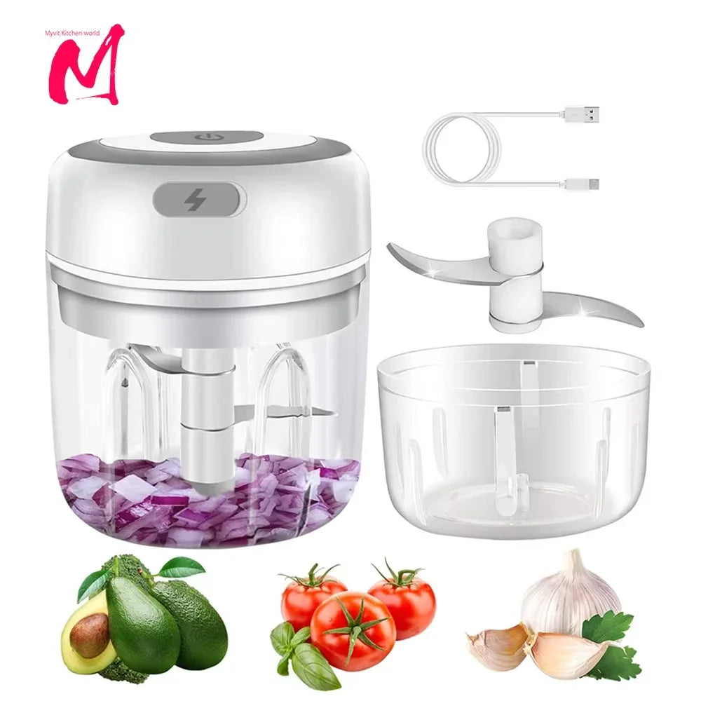 Picador de Alimentos Eléctrico Mini Picador de Ajo Machacador USB Portátil Picadora de Carne para Gadgets de Cocina