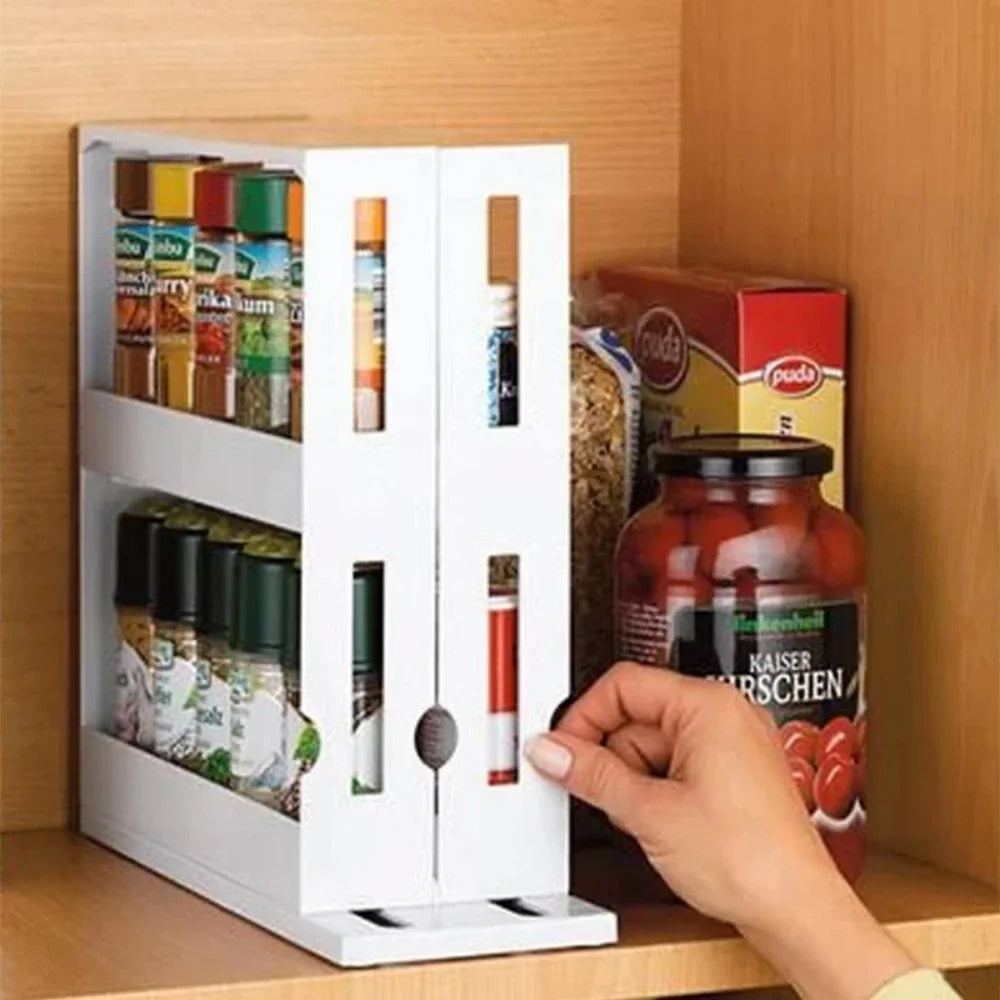 2-Tier Rotating Spice Organizer Rack for Kitchen Cabinet & Countertop Storage