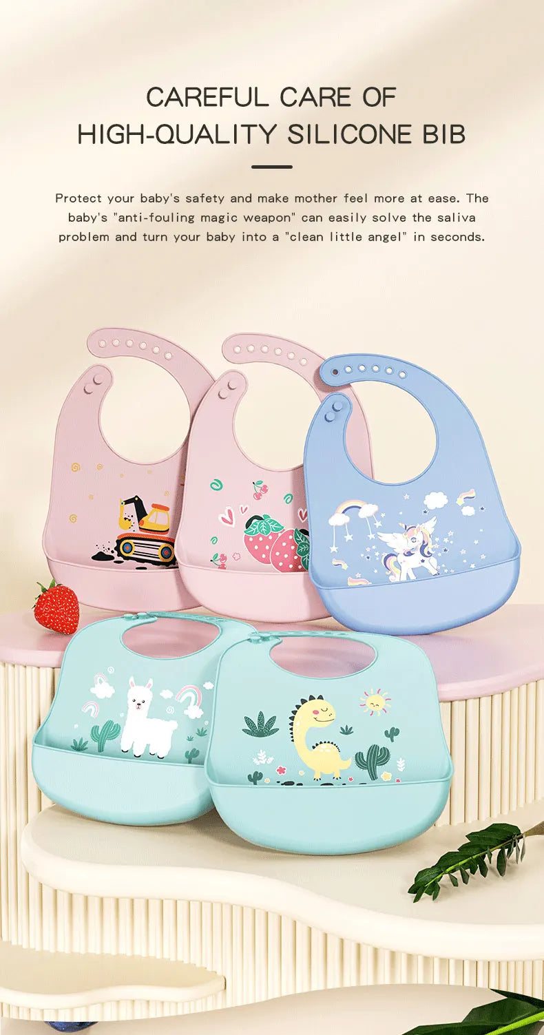 Baberos de silicona para niños y niñas para bebés y niños pequeños, babero de alimentación suave impermeable ajustable con recolector de alimentos grande, sin BPA
