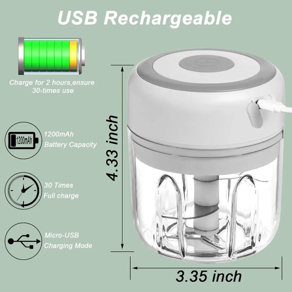 Picadora eléctrica de ajo 250ML, picadora de verduras, procesador de alimentos, mini picadora de ajo USB, picadora de cebolla portátil pequeña