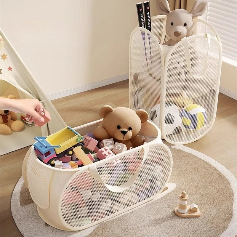 Large Capacity Toy Storage Basket – Portable Canvas Organizer Bin for Plush Toys, Laundry & Household Storage