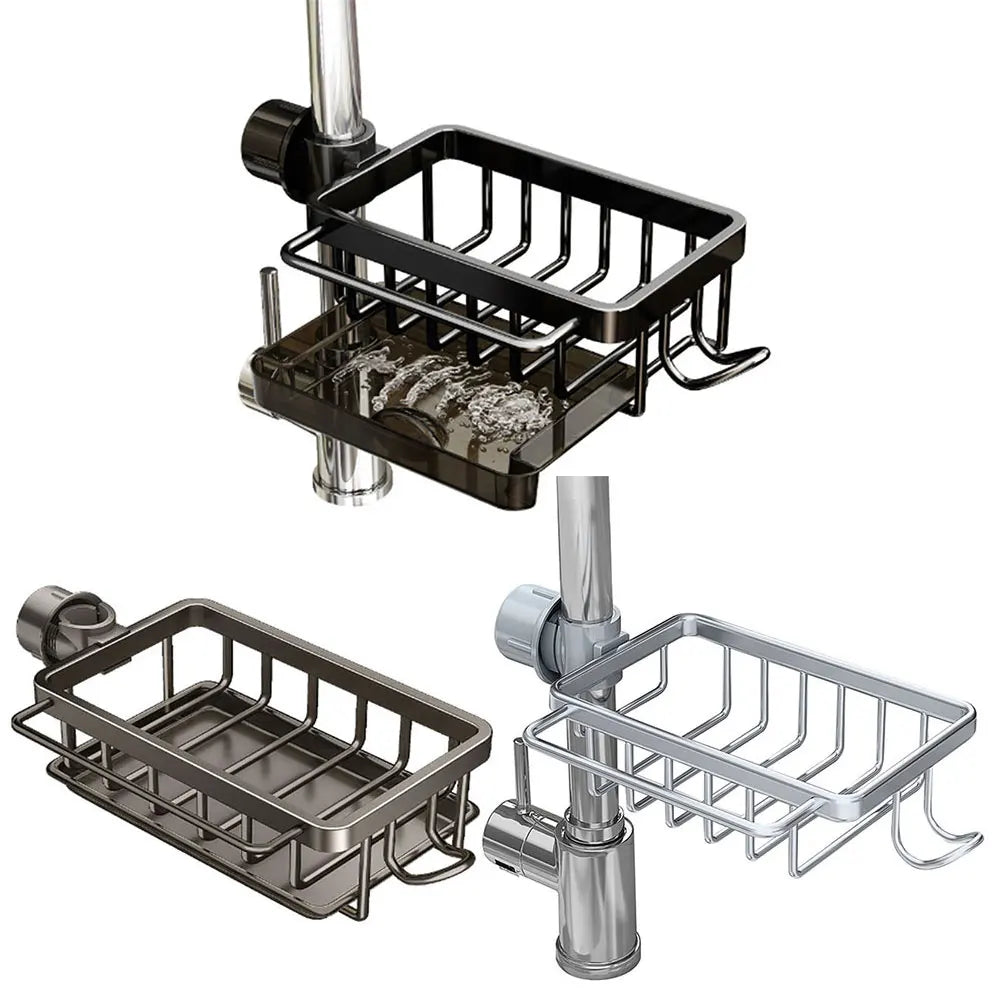 Organizador de grifo para fregadero de cocina, organizador desmontable para fregadero, estante de drenaje para grifo con gancho, funciona con tuberías de agua redondas