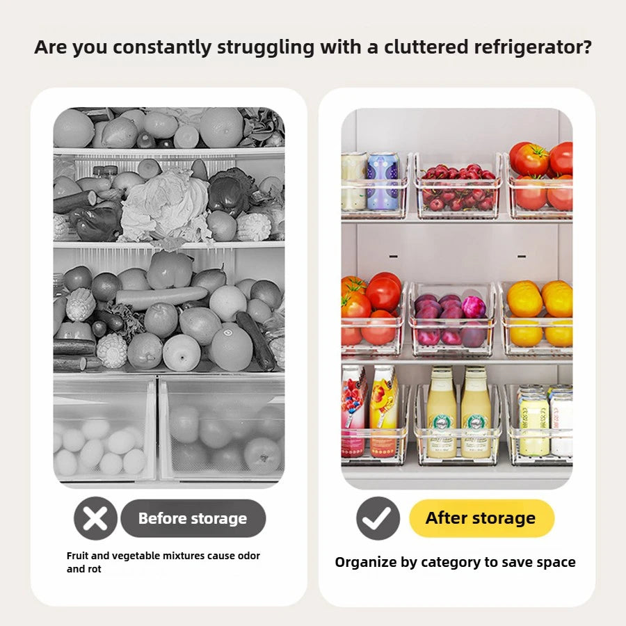 Clear Refrigerator Organizer Bins for Food, Fruit & Drinks