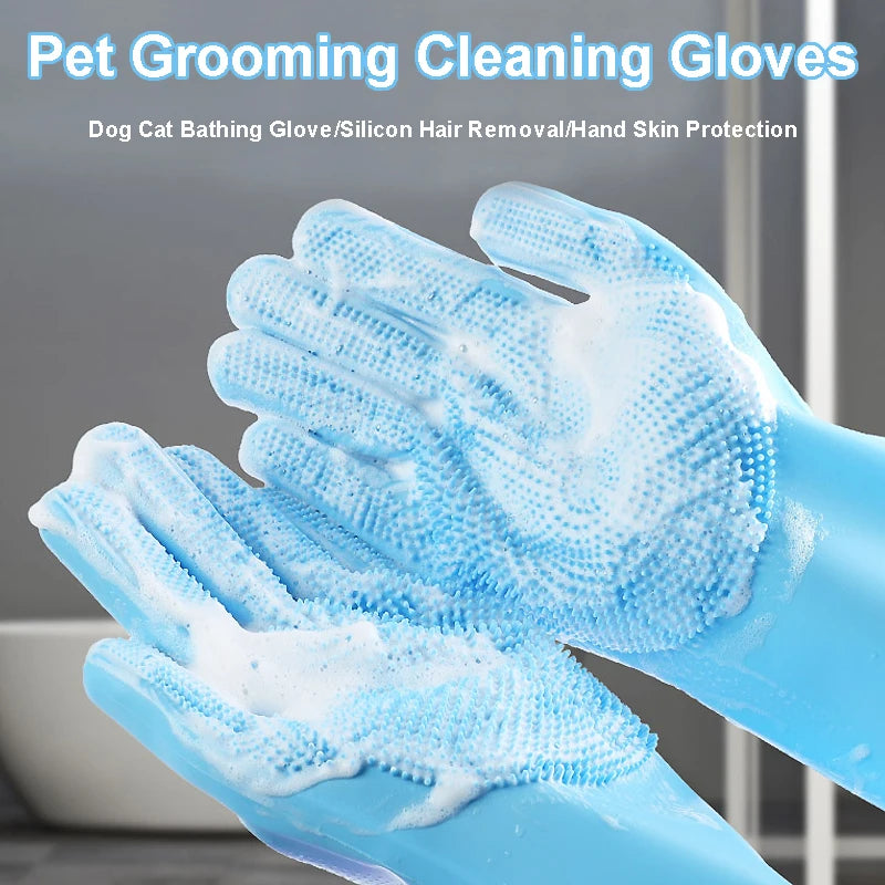 Guantes de Aseo para Mascotas Perro Gato Baño Limpieza Guante Cepillo Champú Limpieza Suave Silicona Removedor de Pelo Guante Protección de la Piel de la Mano