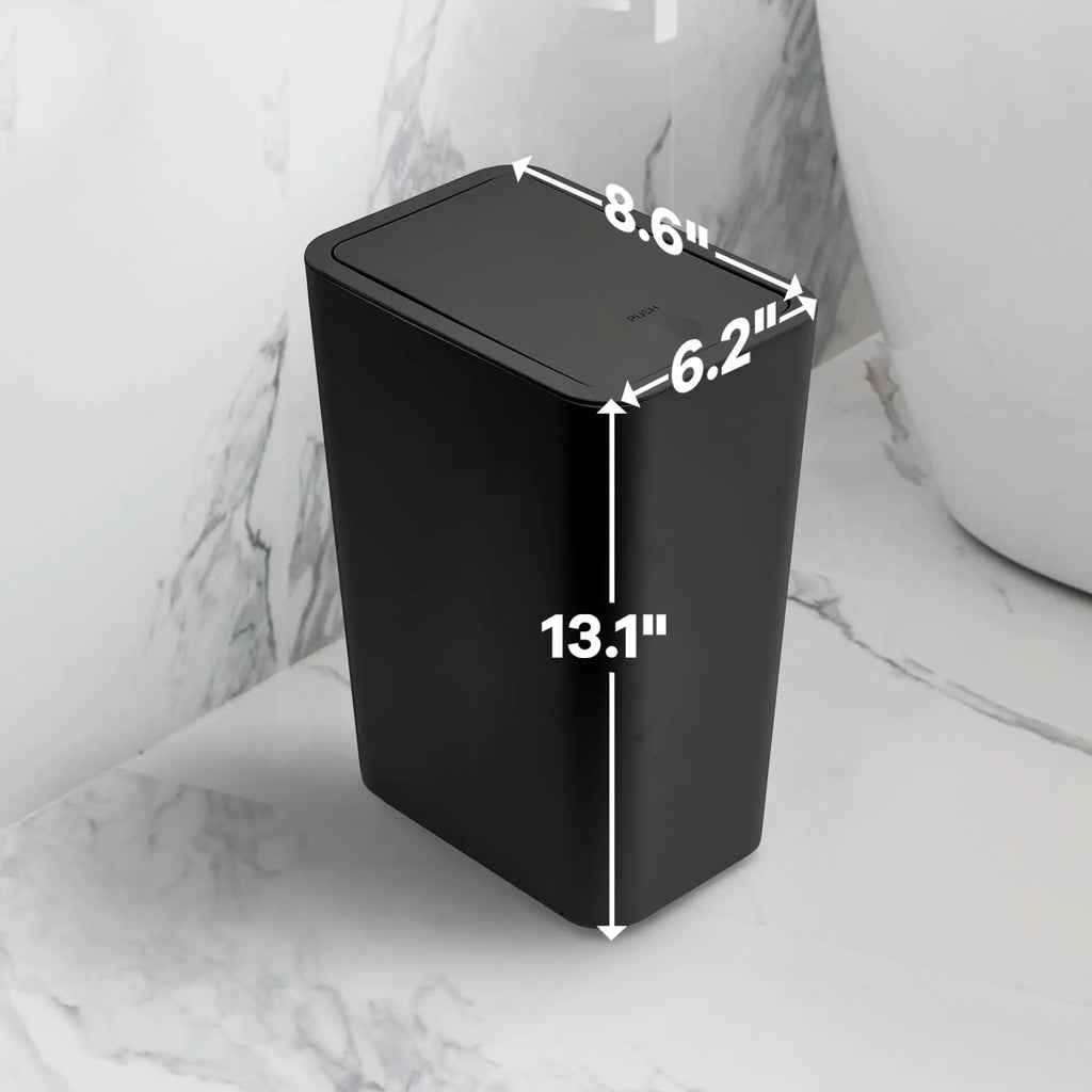 10L Bathroom Trash Can with Press Top Lid for Bedroom, Office & Small Spaces