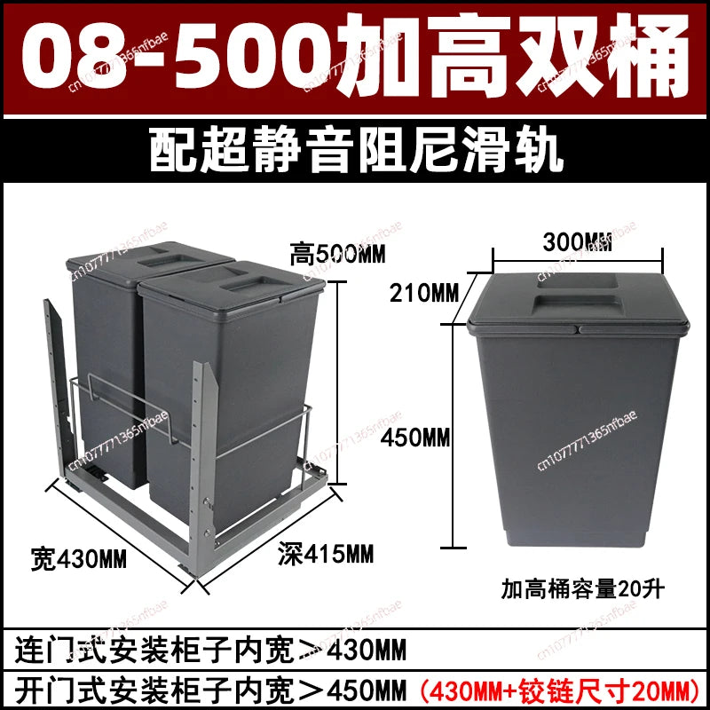Pull-Out Hidden Kitchen Trash Can with Lid for Cabinet Storage & Waste Sorting