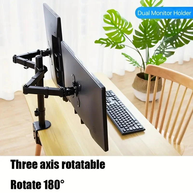Dual Monitor Stand for 27 Inch Screens with Adjustable Height, Tilt & 360° Rotation