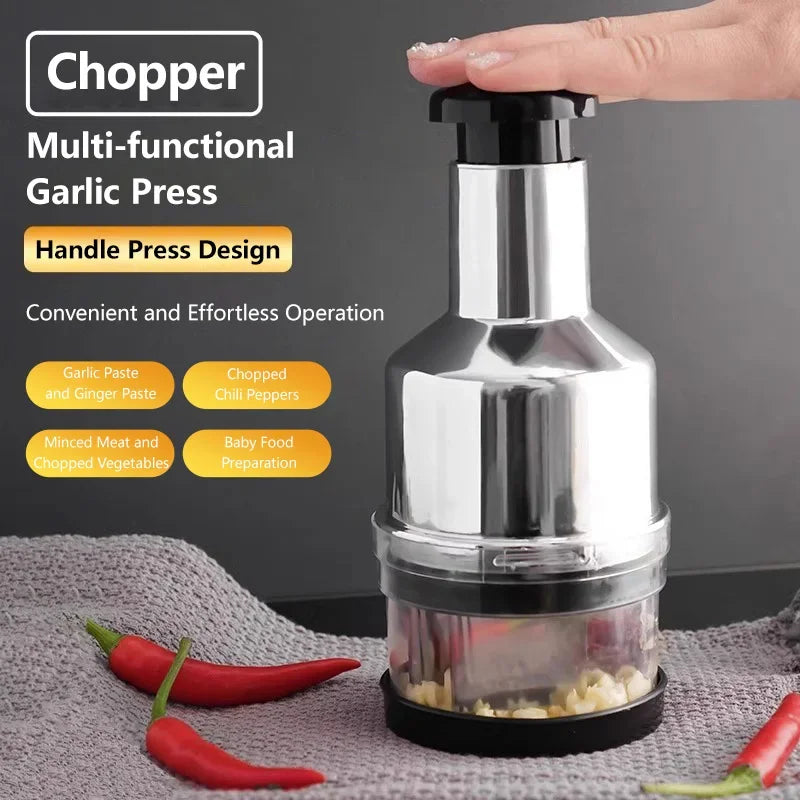 Manual Garlic Press & Mincer – Multi-Function Garlic Crusher & Vegetable Chopper