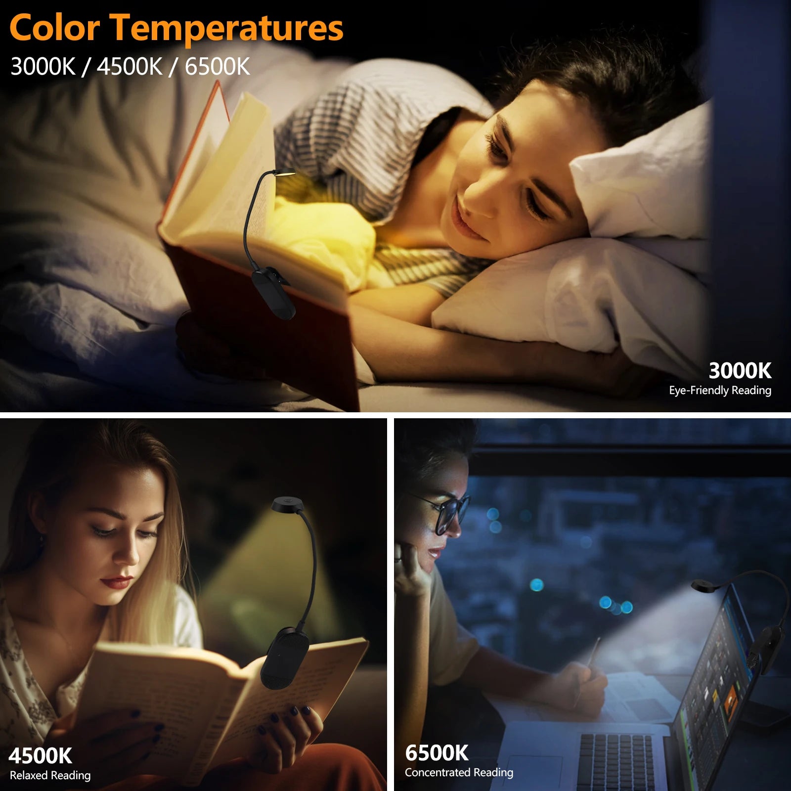 Rechargeable LED Clip-On Desk Lamp – Dimmable USB Reading Light