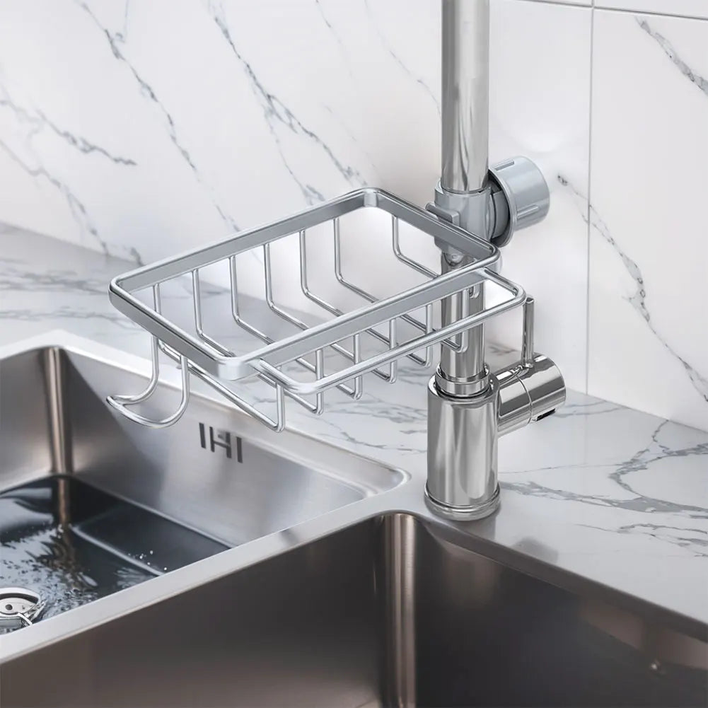 Aluminum Over-the-Faucet Sink Organizer – Sponge, Soap & Brush Holder