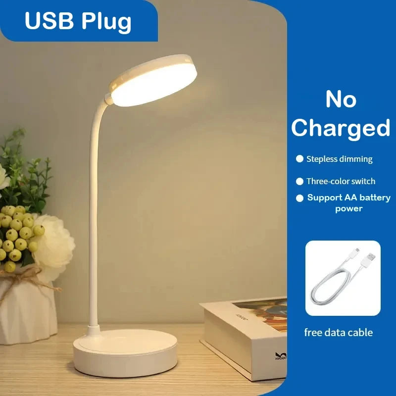 Rechargeable LED Desk Lamp with USB Power – 3 Color Modes & Dimmable Brightness