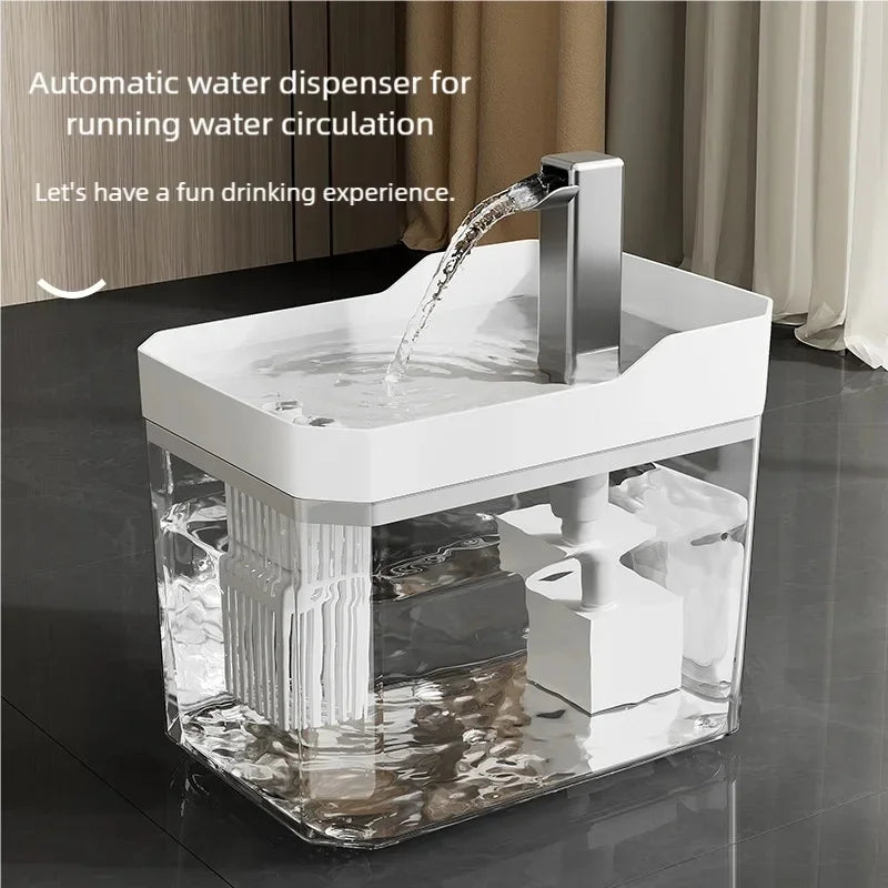 Fuente de agua para gatos de 1.5 L, dispensador de agua transparente para mascotas, filtro circulante ultra silencioso, apagado automático, fuente de agua para mascotas