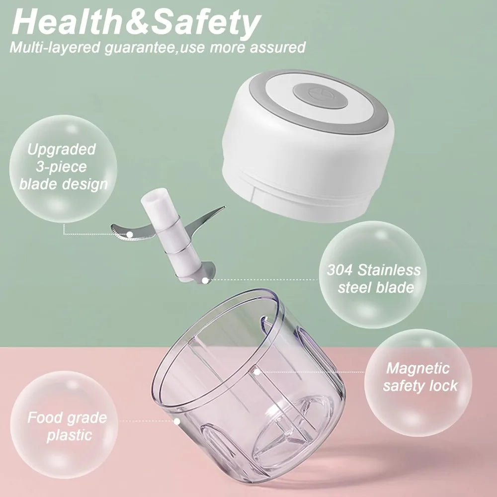 Picadora eléctrica de ajo 250ML, picadora de verduras, procesador de alimentos, mini picadora de ajo USB, picadora de cebolla portátil pequeña