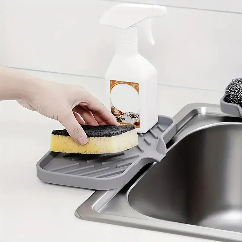 Silicone Sink Organizer Tray with Drain – Soap, Sponge & Brush Holder