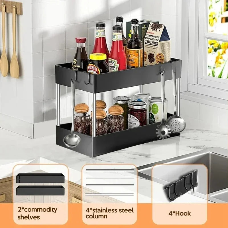 Organizador de almacenamiento para debajo del fregadero de 1/2 pieza, estante multiusos de 2 niveles con cajones para debajo del fregadero, organizador para baño y cocina