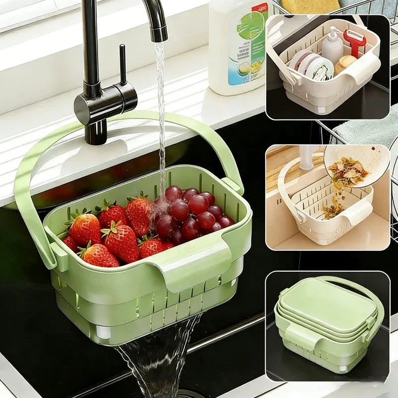 Colador de fregadero plegable y expandible colgante, cesta de filtro para residuos de alimentos y frutas, colador de fregadero ahorrador de espacio para cocina doméstica