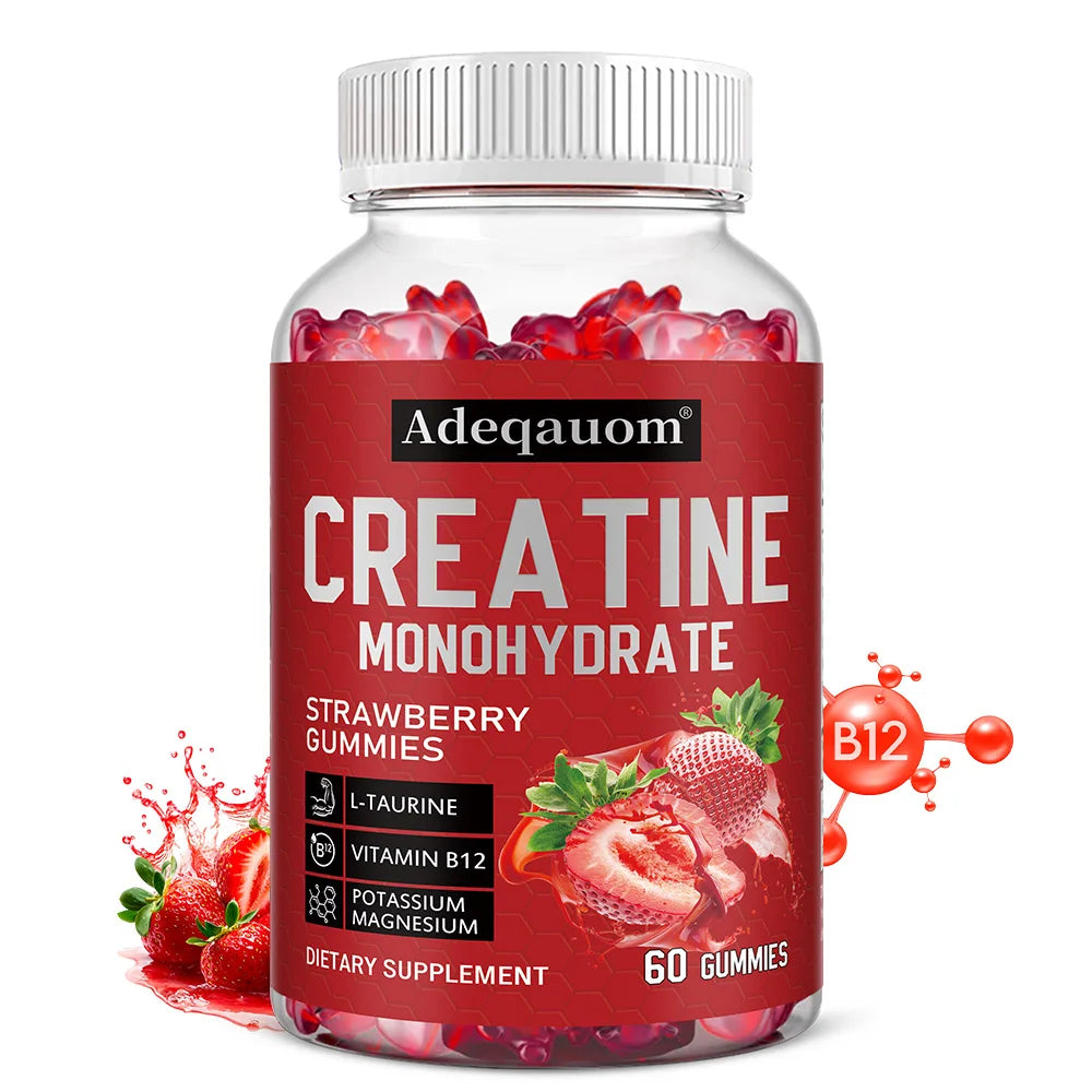 Creatine Monohydrate Gummies – Muscle Strength, Performance & Recovery Support, Strawberry Flavor