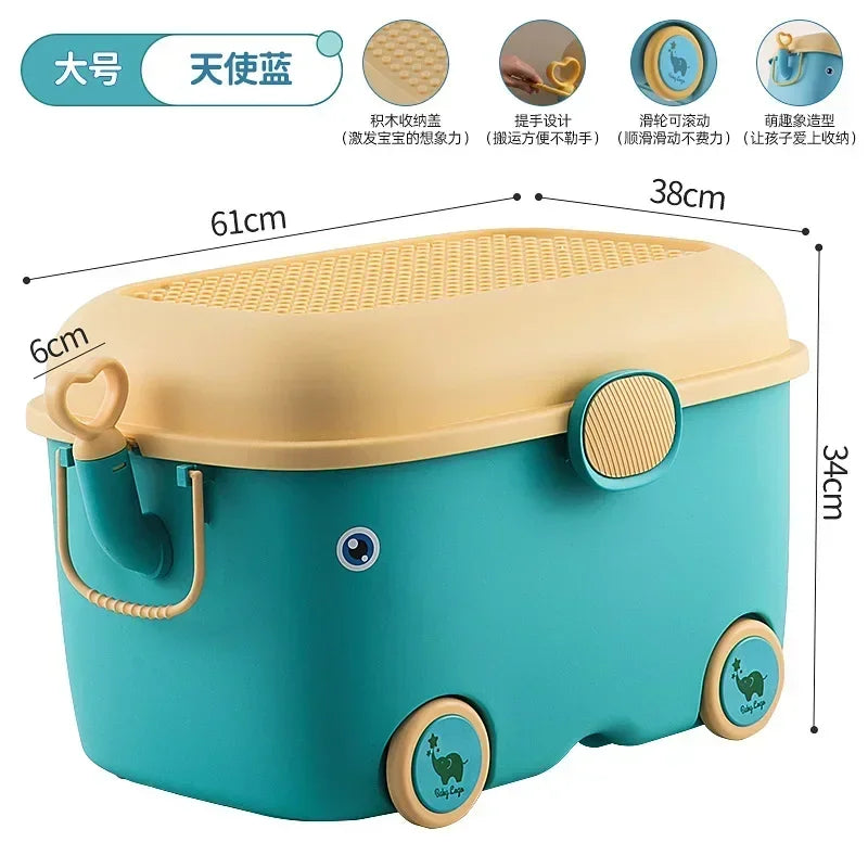 Kids Toy Storage Box with Wheels – Large Dustproof Organizer Bin for Toys, Clothes, Books & Building Blocks
