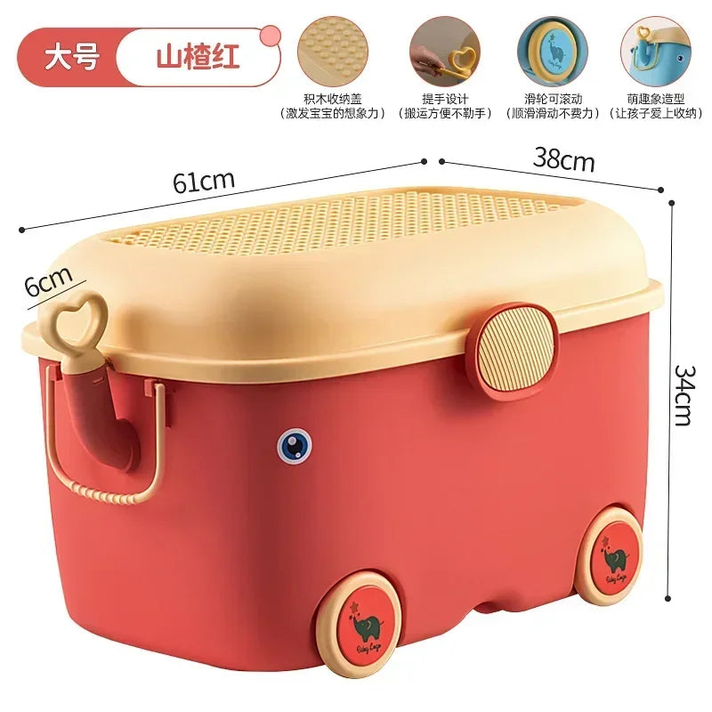 Kids Toy Storage Box with Wheels – Large Dustproof Organizer Bin for Toys, Clothes, Books & Building Blocks
