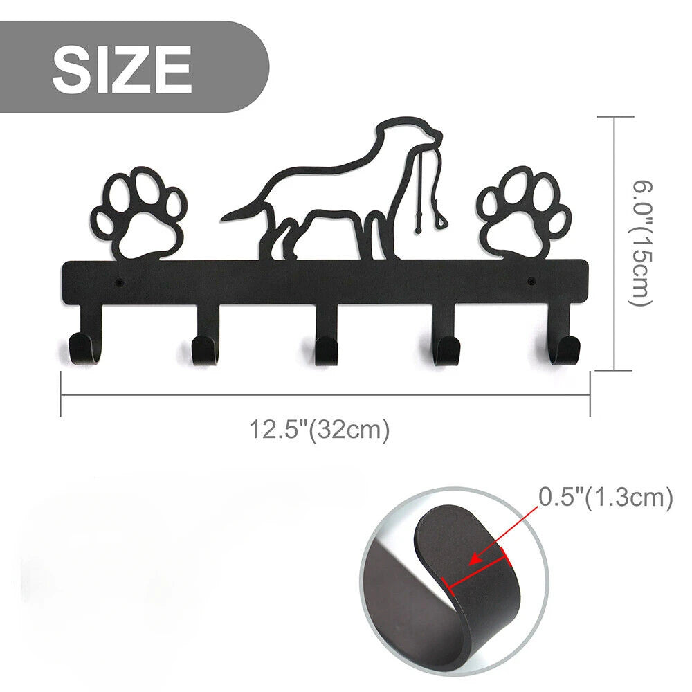 Dog Paw Wall Hook Rack – 5-Hook Metal Organizer for Leashes, Keys, Coats, Towels & Pet Accessories
