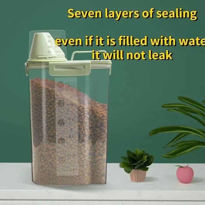 1 Contenedor Hermético para Alimentos de Mascotas, 1.5kg/2kg con Taza, Tarro Sellado de Plástico para Alimentos Secos para Perros y Gatos, Incluye Cuchara Medidora
